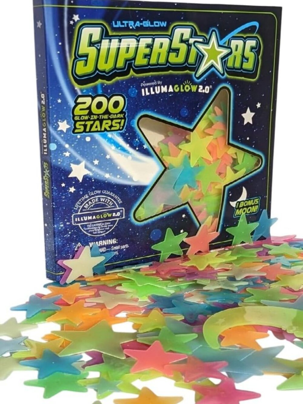 Glow in the Dark Stars Set - 200 Stickers, Constellation Guide & Bonus Moon